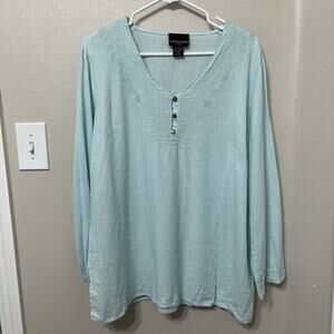 Cynthia Rowley Woman 1X Linen Blend Tunic Top Powder Blue‎ Long Sleeve